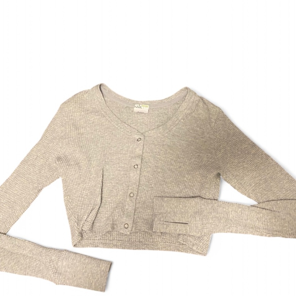Aerie Gray Fitted Button Down Crop Top